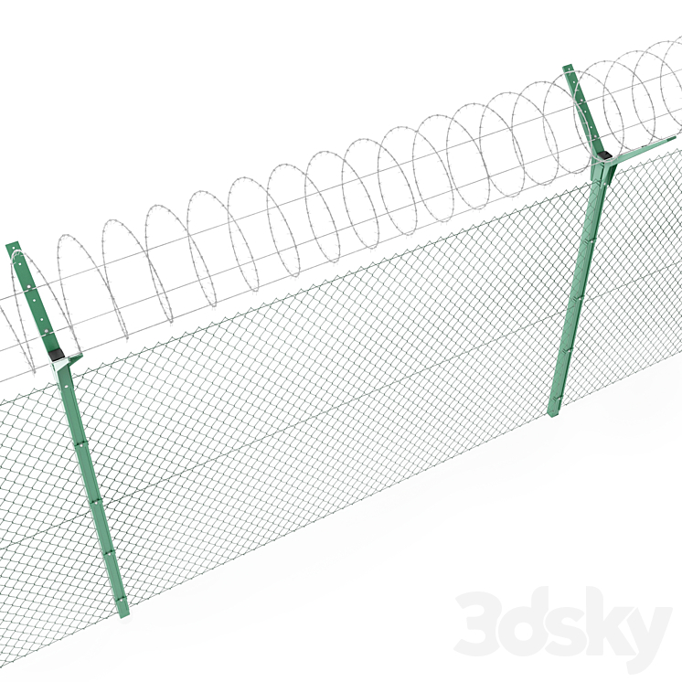 Chain link fence with spiral protective barrier 3DS Max - thumbnail 2