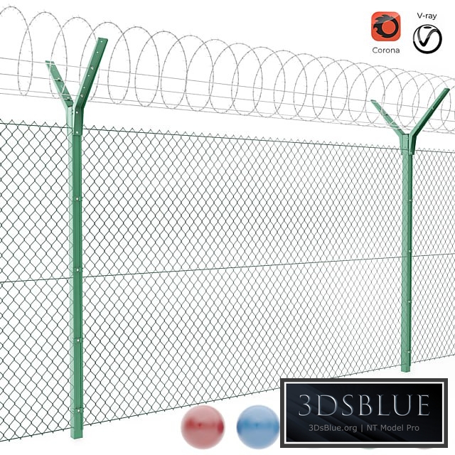 Chain link fence with spiral protective barrier 3DS Max - thumbnail 3