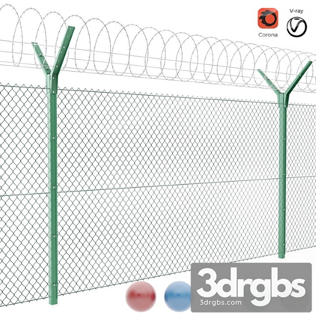 Chain Link Fence With Spiral Security Barrier 3dsmax Download - thumbnail 1
