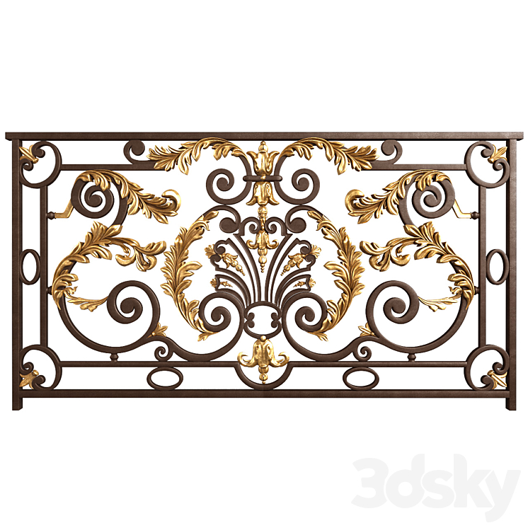 Classic forging wrought iron railing 3DS Max - thumbnail 1