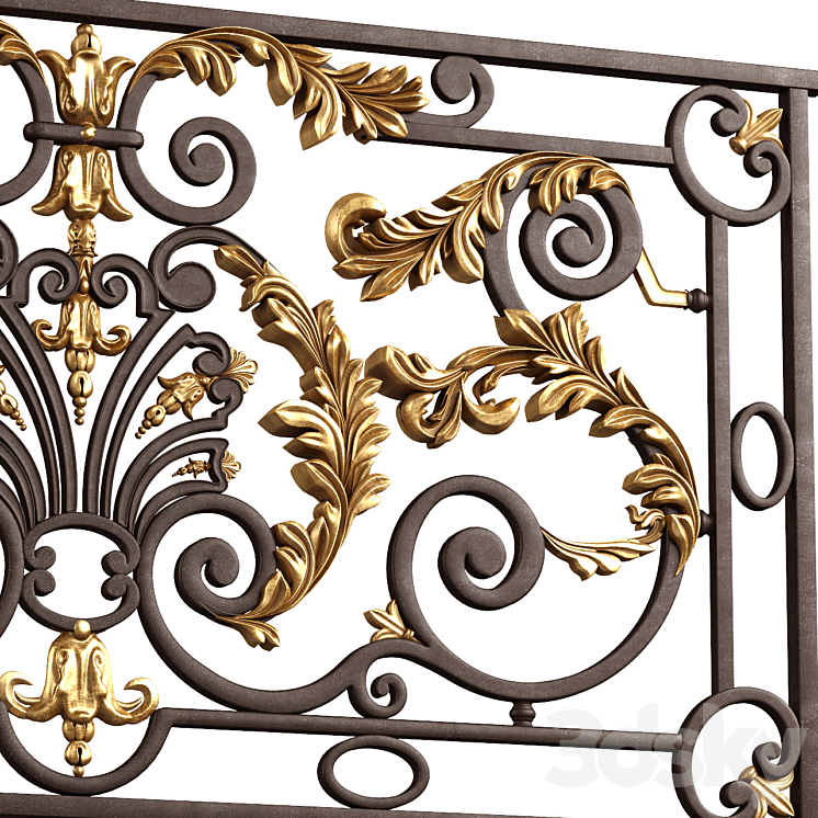 Classic forging wrought iron railing 3DS Max - thumbnail 2