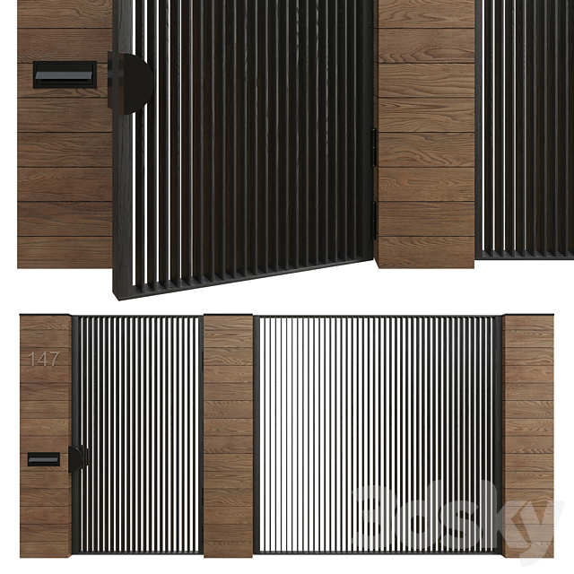 Entrance doors with a fence (gate) 3ds Max - thumbnail 1