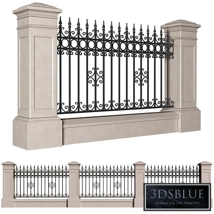 Fence in classic style with wrought iron railing.Entrance to the house.Wrought Iron Entry Gate 3DS Max - thumbnail 3