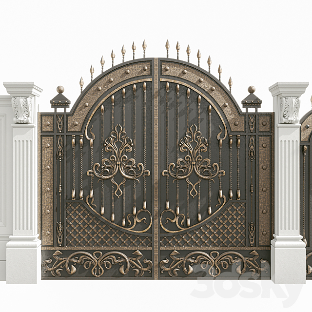 Fence with gate 3DS Max Model - thumbnail 2