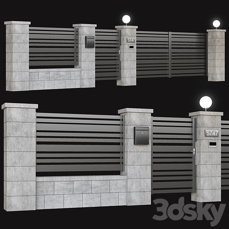 Fence with gate and intercom 3DS Max - thumbnail 1