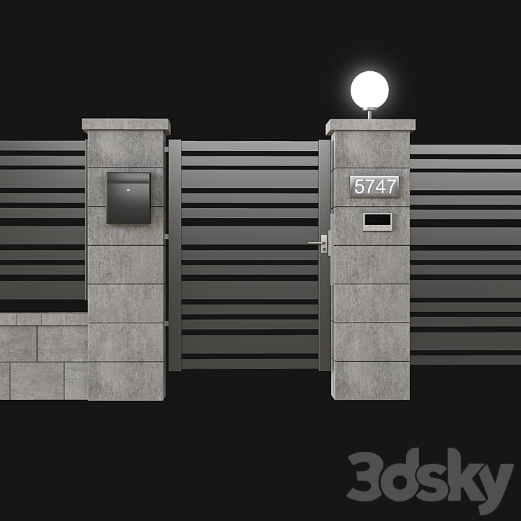 Fence with gate and intercom 3DS Max - thumbnail 2