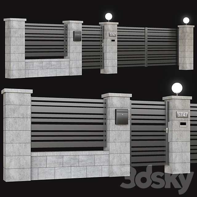 Fence with gate and intercom 3DS Max Model - thumbnail 1