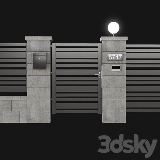 Fence with gate and intercom 3DS Max Model - thumbnail 2