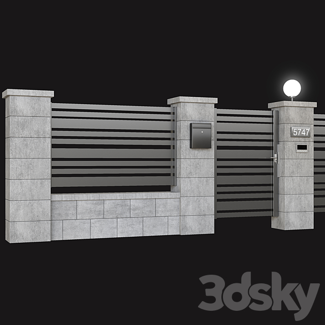 Fence with gate and intercom 3DS Max Model - thumbnail 3