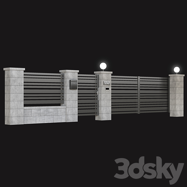 Fence with gate and intercom 3DS Max Model - thumbnail 4