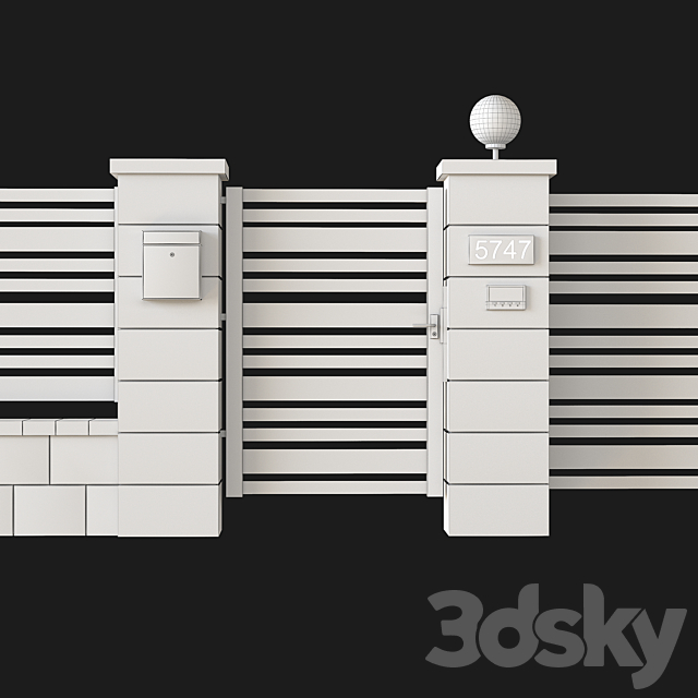 Fence with gate and intercom 3DS Max Model - thumbnail 5