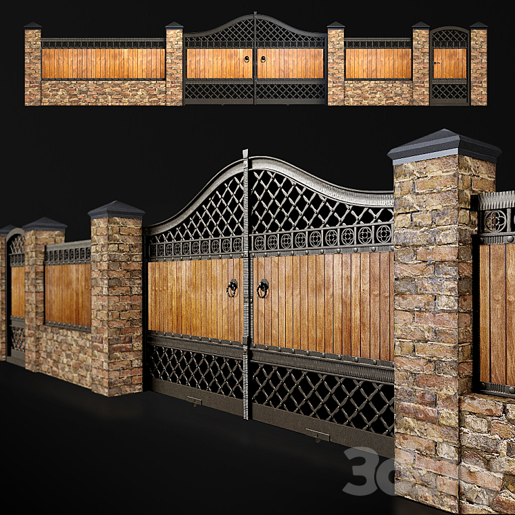 Fence with gate and wicket 3 3DS Max - thumbnail 1