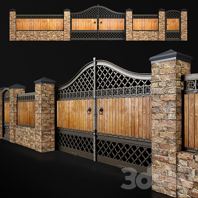 Fence with gate and wicket 3 3DSMax File - thumbnail 1