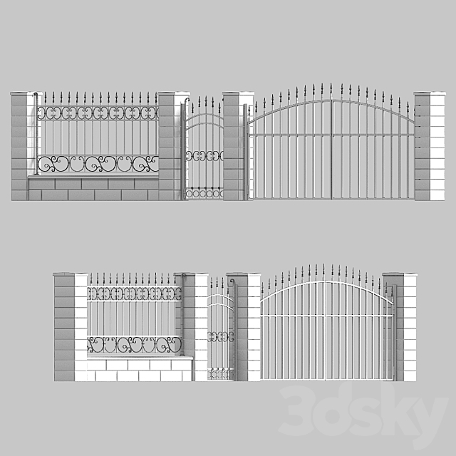 Fence with gate and wicket 4 3DS Max Model - thumbnail 2