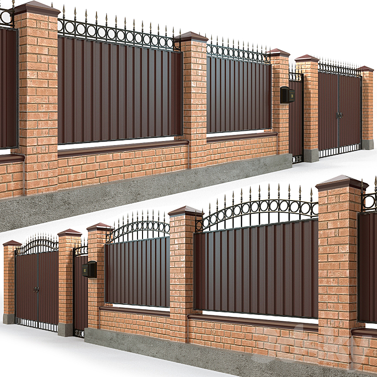 Fence with gate and wicket 5 3DS Max - thumbnail 1