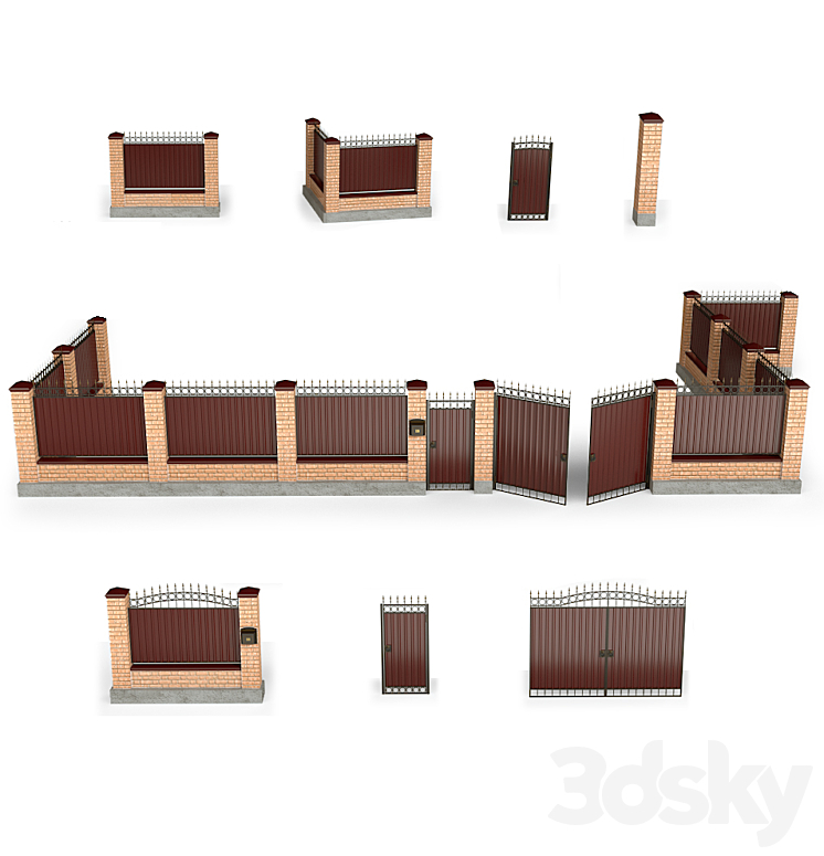 Fence with gate and wicket 5 3DS Max - thumbnail 2