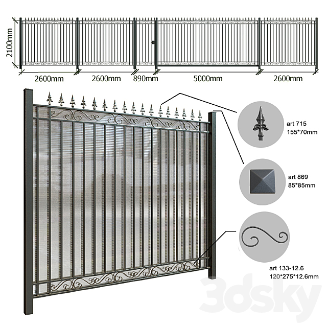 Fence with gate and wicket 6 3DSMax File - thumbnail 2