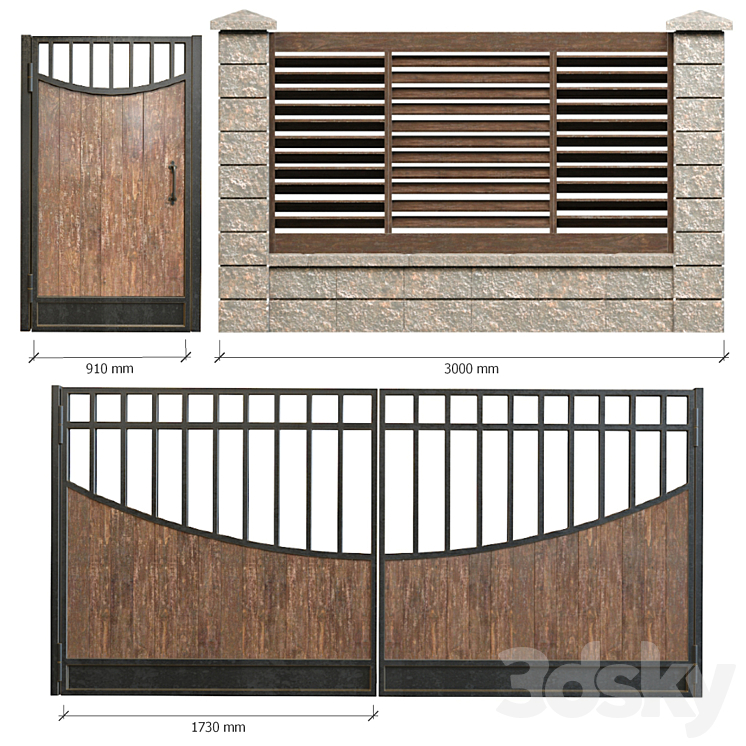 Fence with gates and wicket 2 3DS Max - thumbnail 2