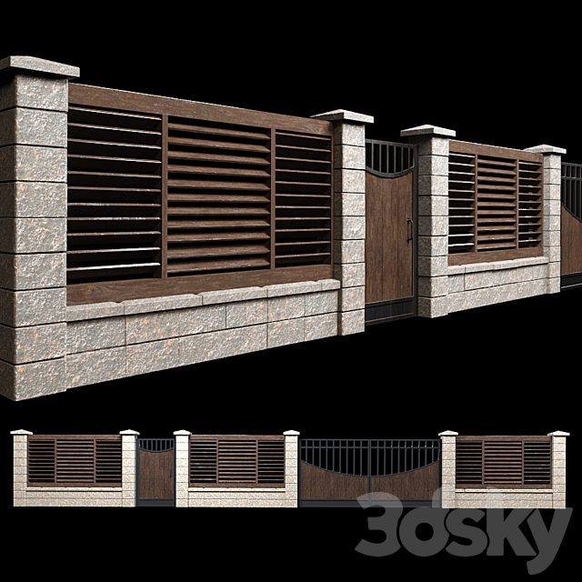 Fence with gates and wicket 2 3DSMax File - thumbnail 1