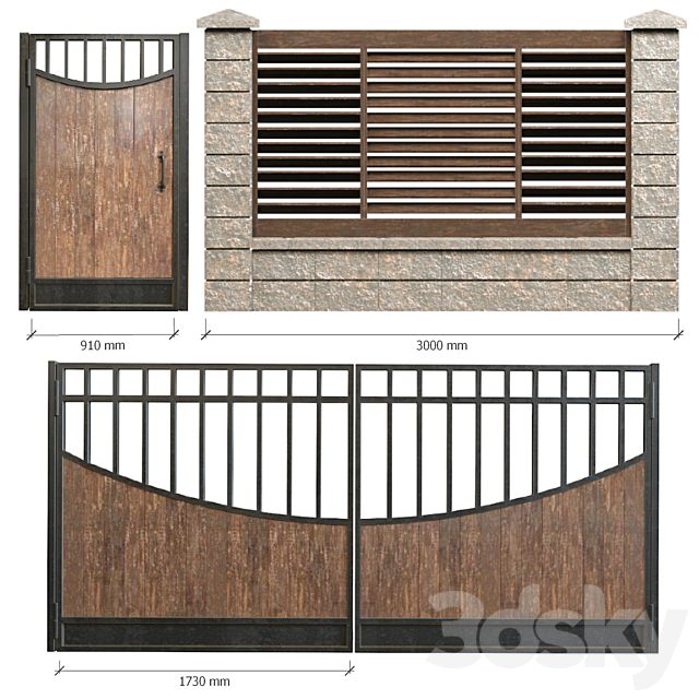 Fence with gates and wicket 2 3DSMax File - thumbnail 2