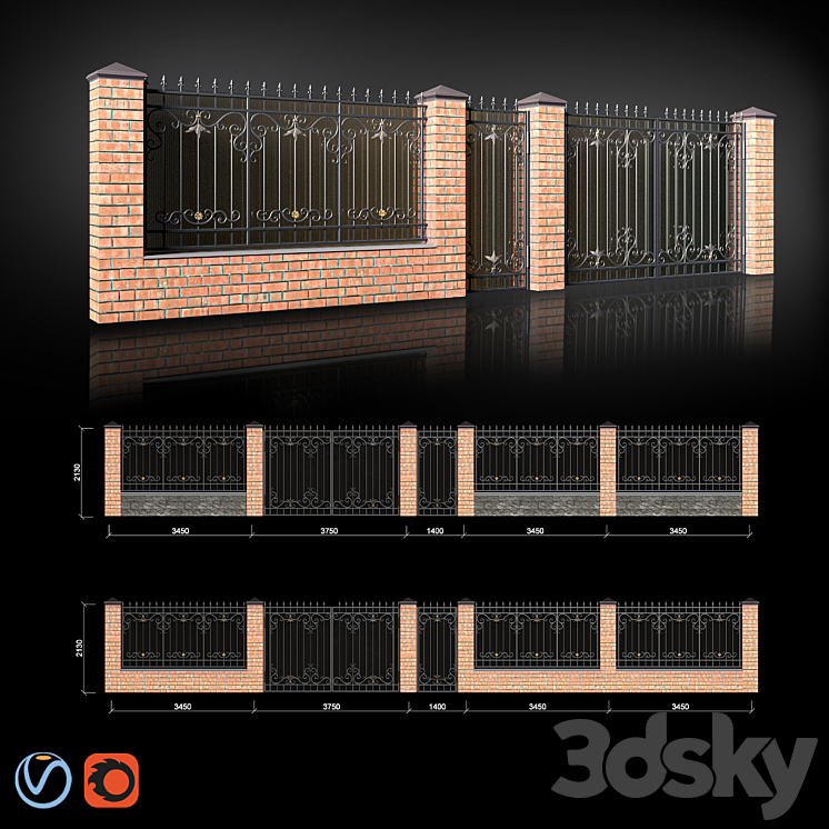 Fence with gates and wicket 3DS Max - thumbnail 1