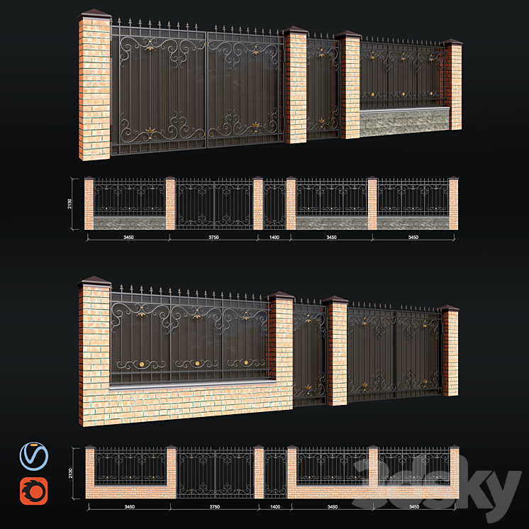 Fence with gates and wicket 3DS Max - thumbnail 2