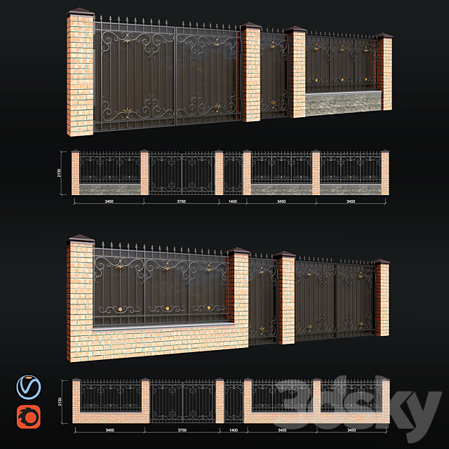 Fence with gates and wicket 3DSMax File - thumbnail 2