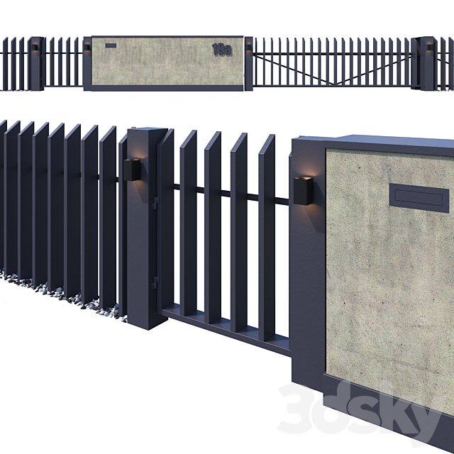 Fence with sliding gates 3DS Max Model - thumbnail 2