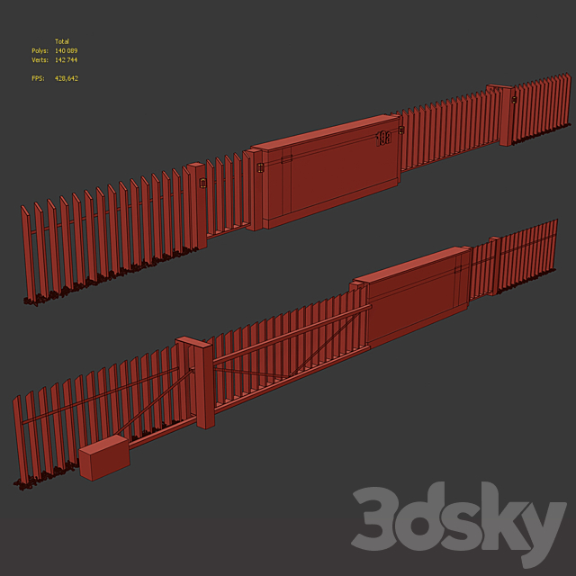 Fence with sliding gates 3DS Max Model - thumbnail 4