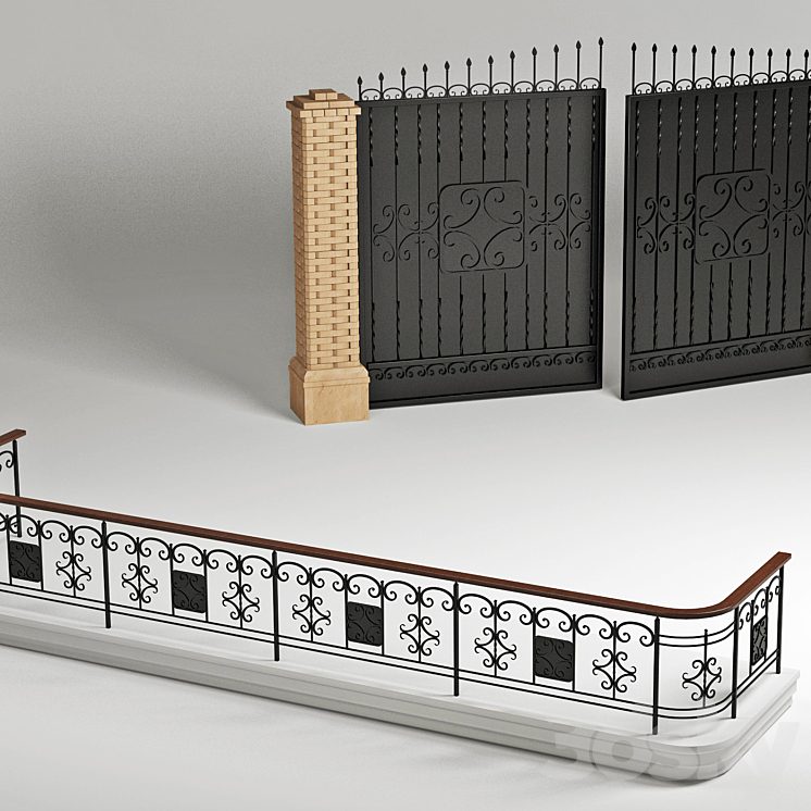 Forged gate and fence of the balcony 3DS Max - thumbnail 1