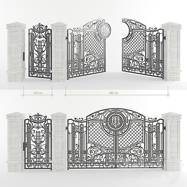 Forged gate with a gate and pillars 3DSMax File - thumbnail 1