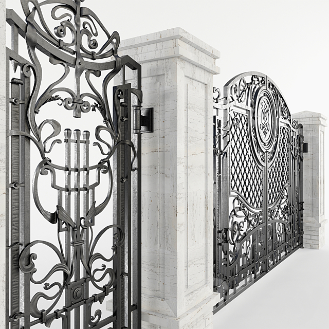 Forged gate with a gate and pillars 3DSMax File - thumbnail 2