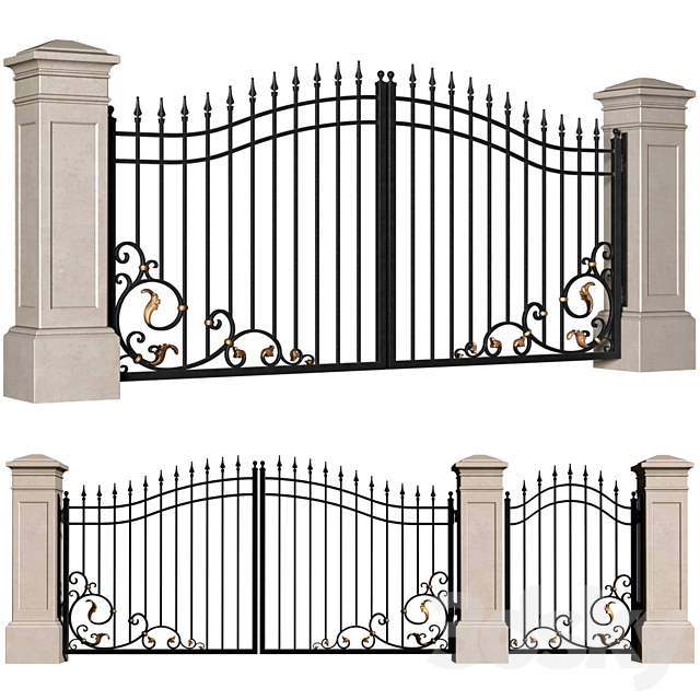 Forged gates in a classic style.DUAL Entrance Driveway Fence Iron Gate set 3ds Max - thumbnail 1