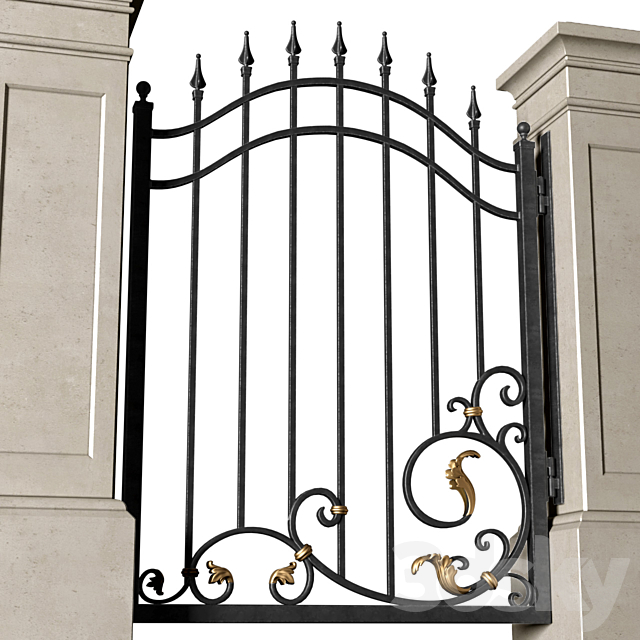 Forged gates in a classic style.DUAL Entrance Driveway Fence Iron Gate set 3ds Max - thumbnail 2