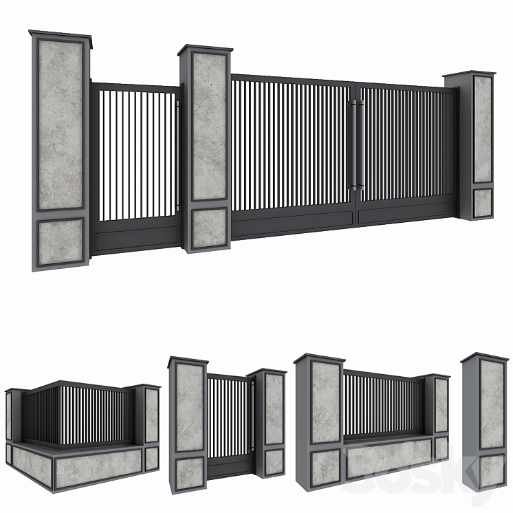 Garden gate & wall set 3DS Max - thumbnail 1