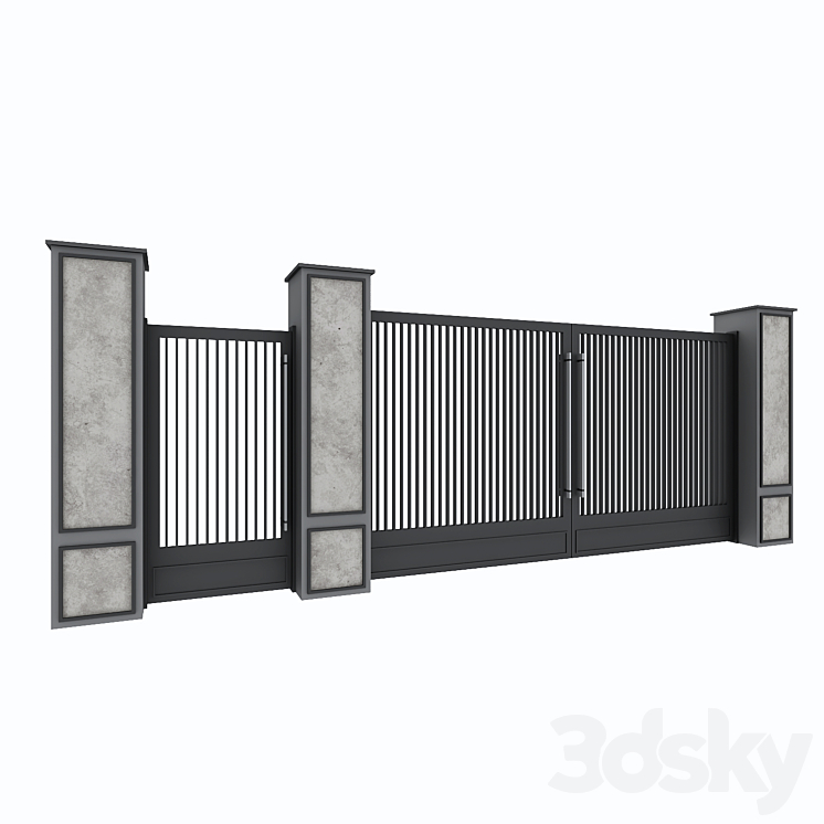 Garden gate & wall set 3DS Max - thumbnail 2