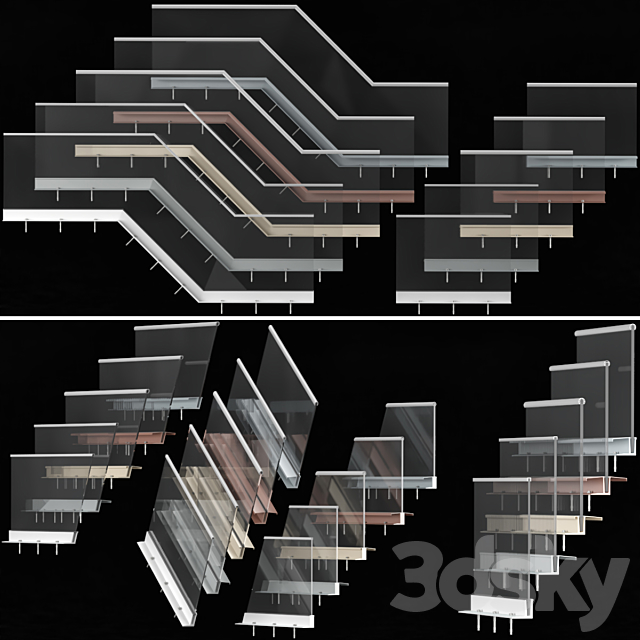 High-tech style glass railing _ Glass railing handrails 3DS Max Model - thumbnail 2