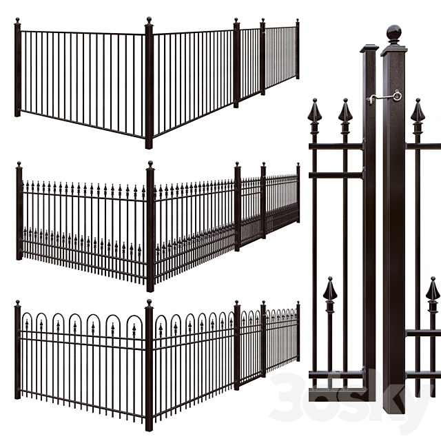 Iron fence set – Hoop and Picket _ Puppet Picket _ Pool 3ds Max - thumbnail 1