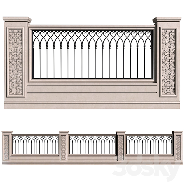 Oriental style fence with wrought iron railing. Fence in oriental style 3ds Max - thumbnail 1