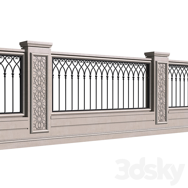 Oriental style fence with wrought iron railing. Fence in oriental style 3ds Max - thumbnail 2