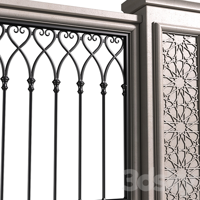 Oriental style fence with wrought iron railing. Fence in oriental style 3ds Max - thumbnail 3