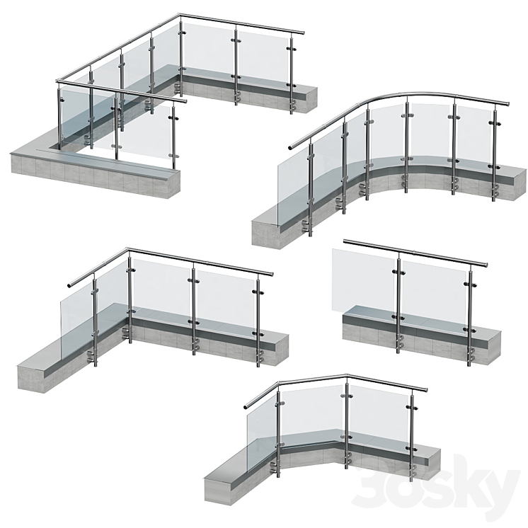 Railings for balconies terraces. 5 models 3DS Max - thumbnail 1