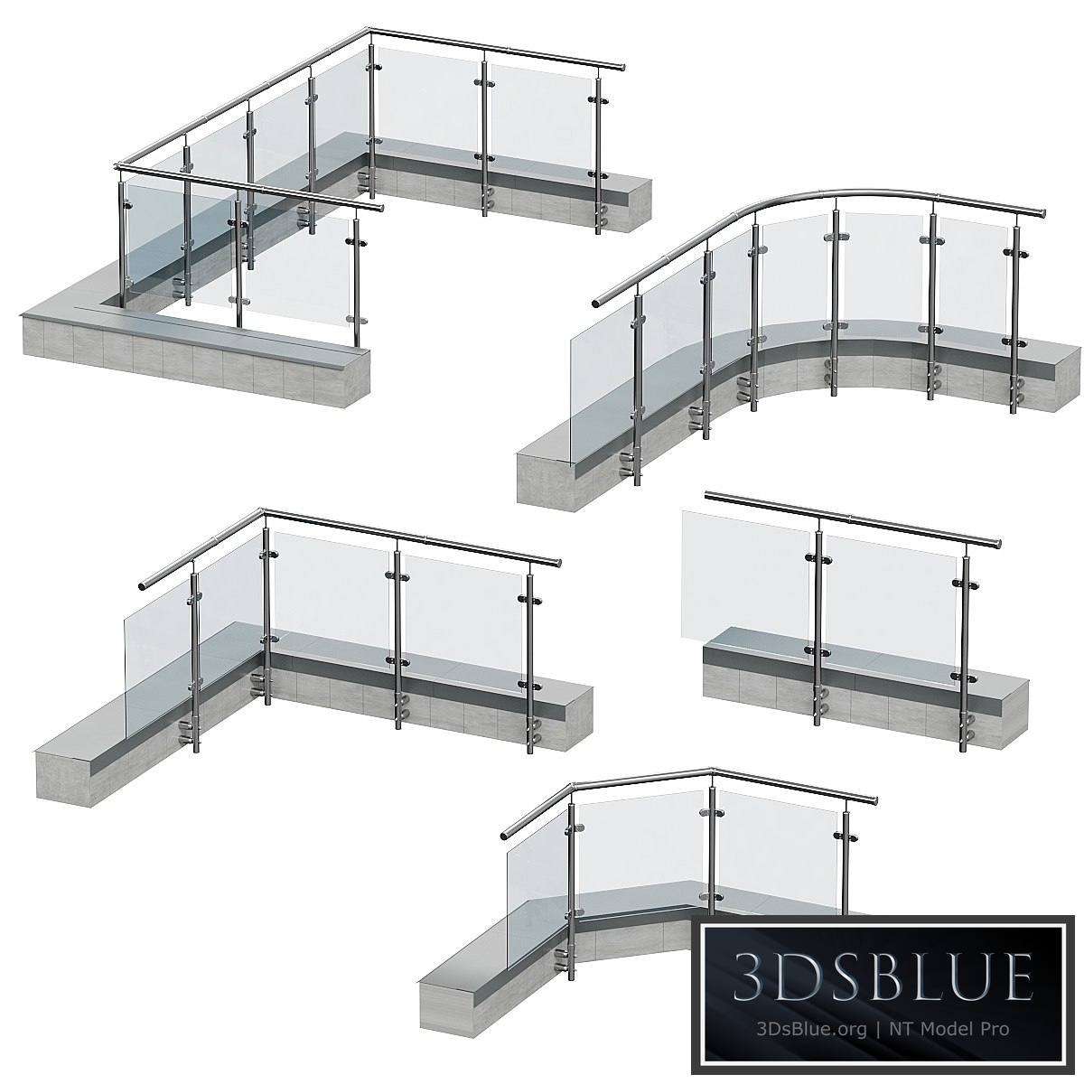 Railings for balconies terraces. 5 models 3DS Max - thumbnail 3