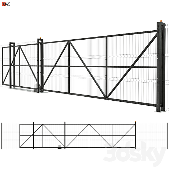 Sliding industrial mesh gates 3ds Max - thumbnail 1