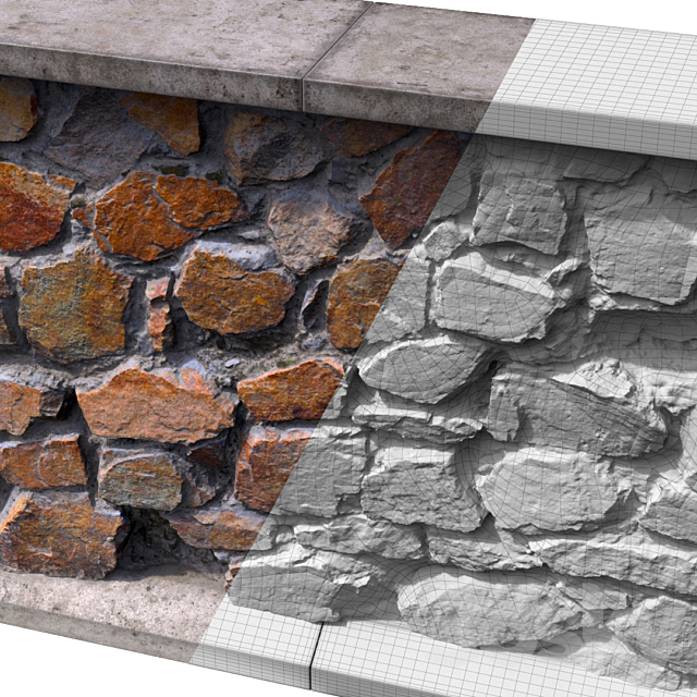 Stone wall 3DS Max Model - thumbnail 2