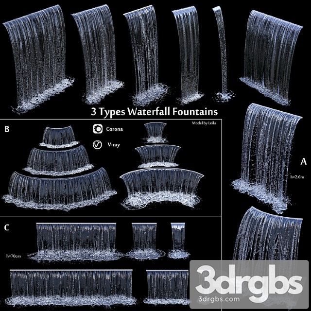 3 Types Of Waterfall Fountains Cascade In Different Sizes 3dsmax Download - thumbnail 1