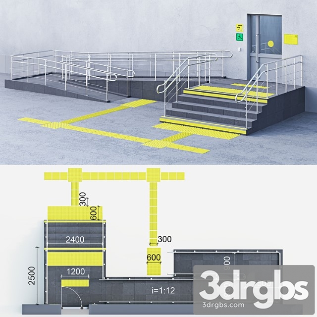 Adaptation of the entrance to the building for the disabled 3dsmax Download - thumbnail 1