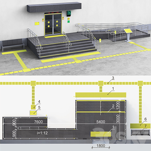 Adaptation of the entrance to the building for the disabled. Part 2 3DSMax File - thumbnail 1