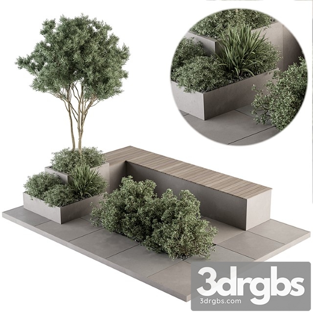 architecture bench with garden plants set 35 3dsmax Download - thumbnail 1