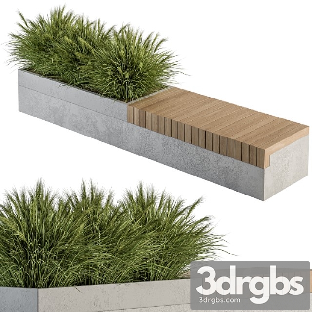 architecture bench with plants set 12 3dsmax Download - thumbnail 1